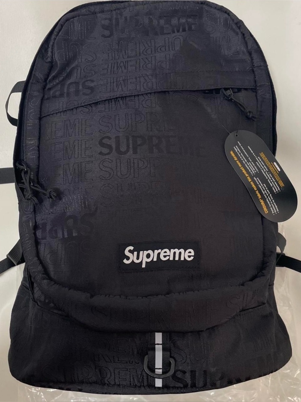 Supreme Black Men's Backpack with Subtle Logo Jacquard